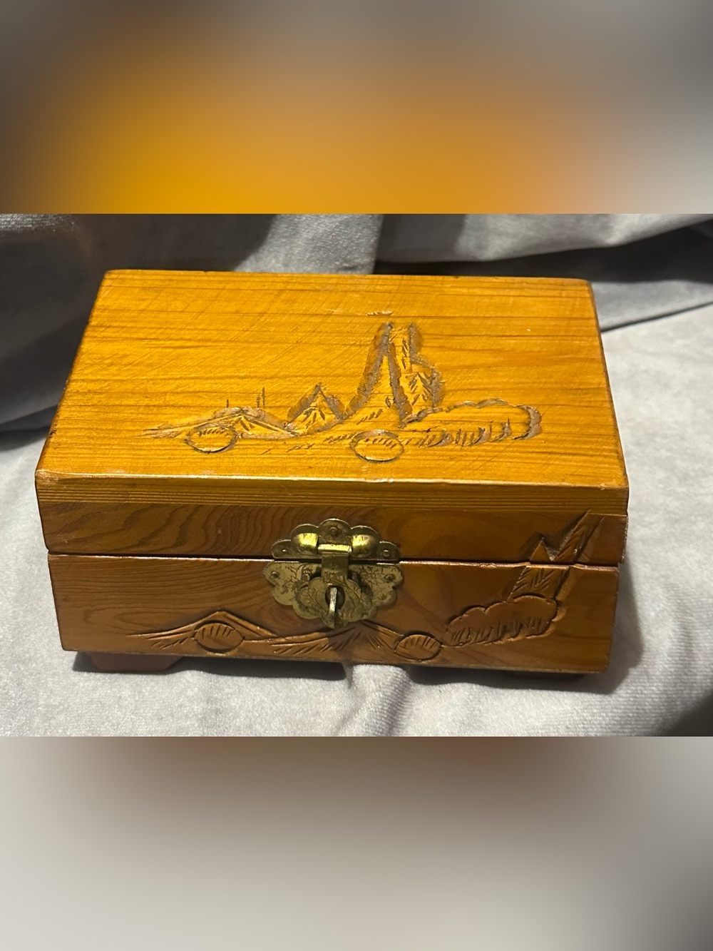 Vintage Hand-Carved, Asian-Inspired Jewelry Box- Decorative Storage